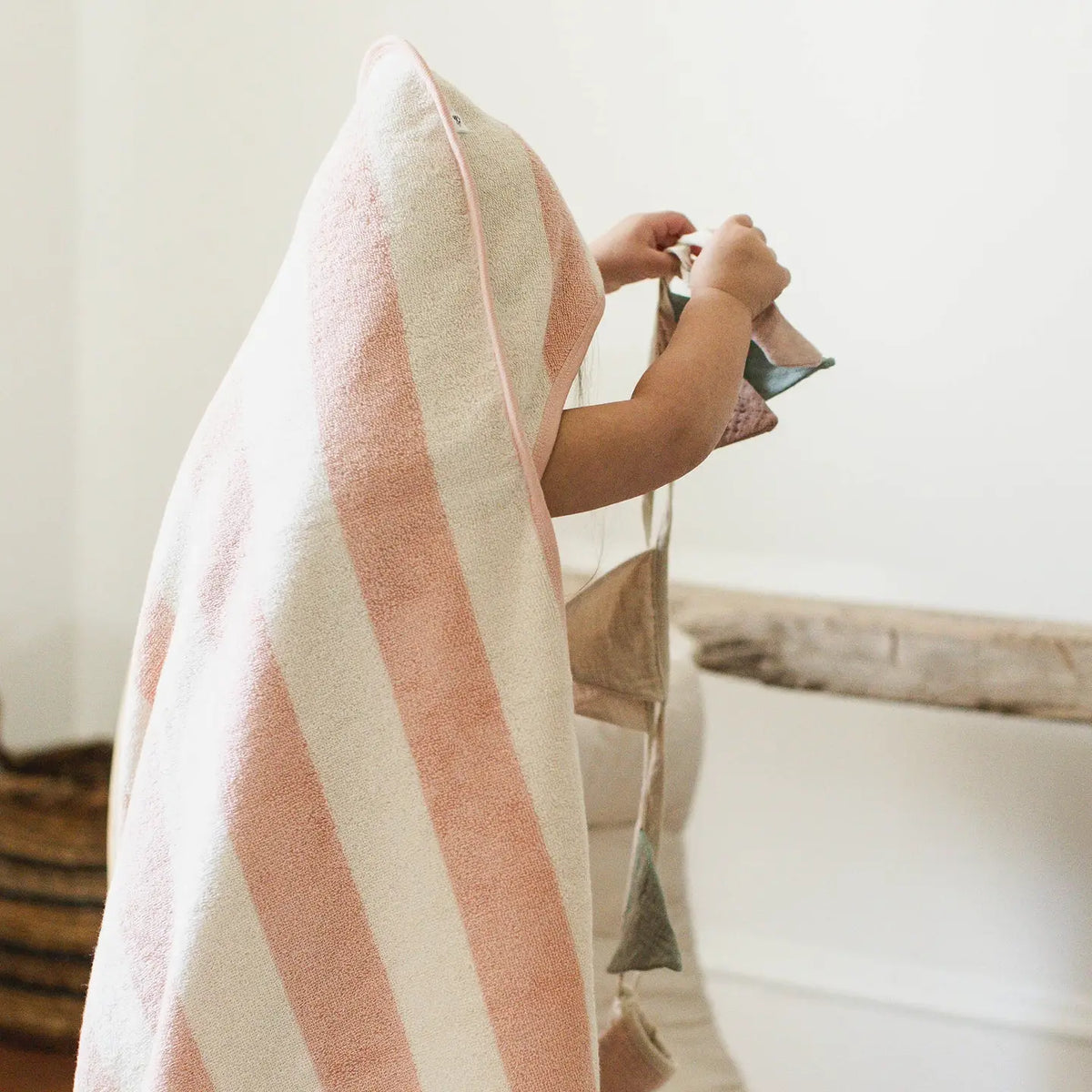 Organic Cotton Rugby Stripe Woven Terry Towel & Washcloth Set -  Pink Sand Burt's Bees Baby Lil Tulips