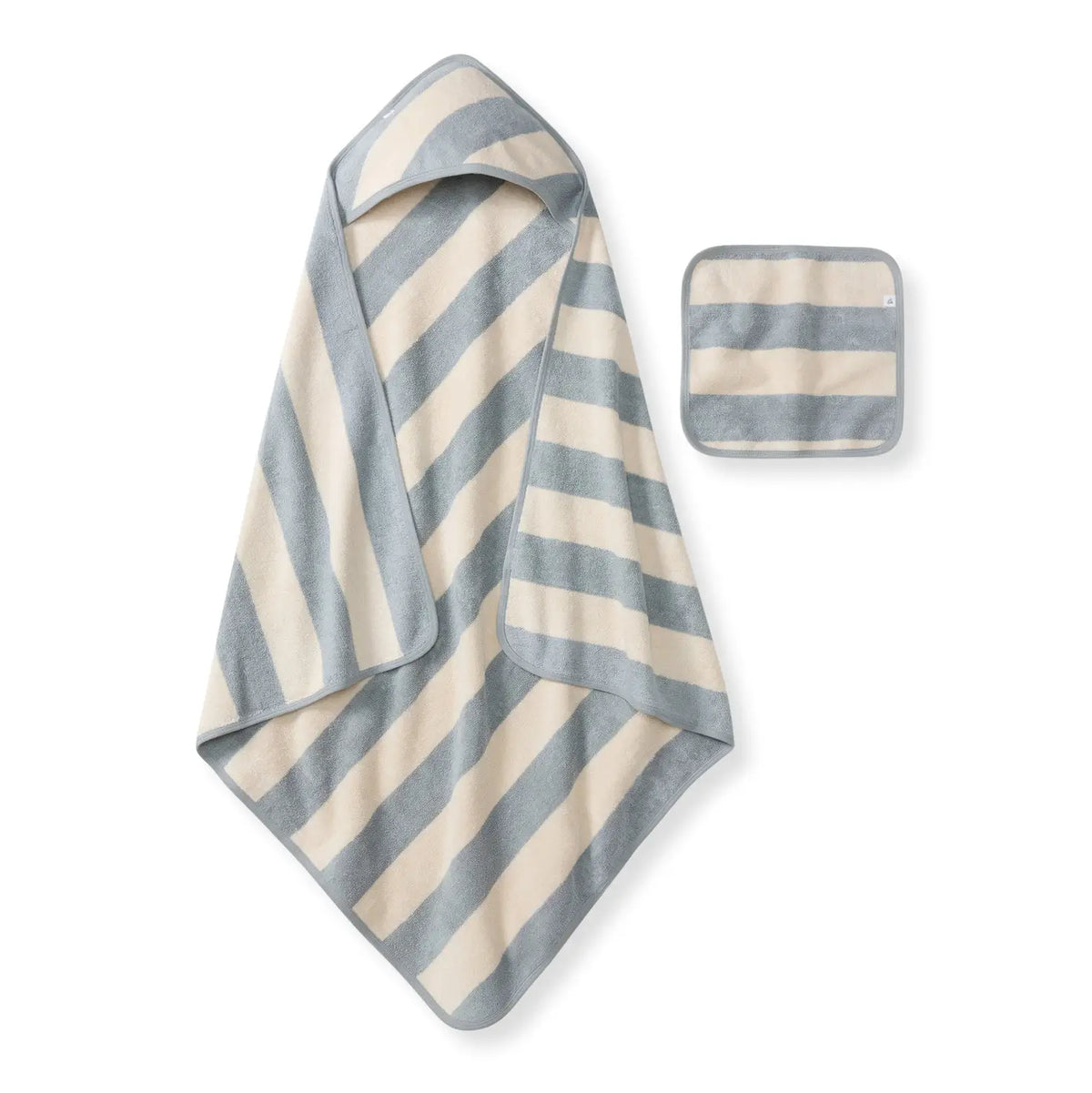 Organic Cotton Rugby Stripe Woven Terry Towel & Washcloth Set - Quarry Burt's Bees Baby Lil Tulips