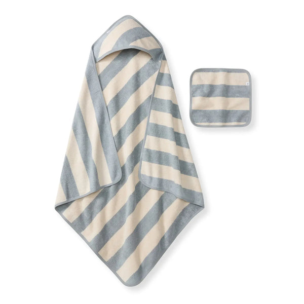 Organic Cotton Rugby Stripe Woven Terry Towel & Washcloth Set - Quarry Burt's Bees Baby Lil Tulips
