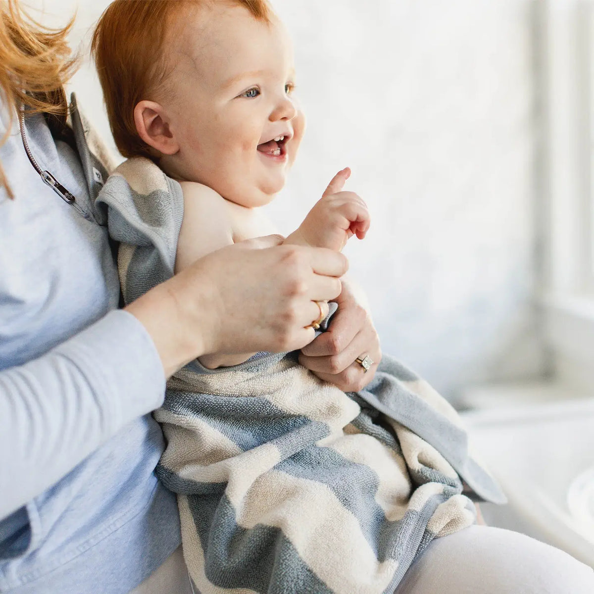 Organic Cotton Rugby Stripe Woven Terry Towel & Washcloth Set - Quarry Burt's Bees Baby Lil Tulips