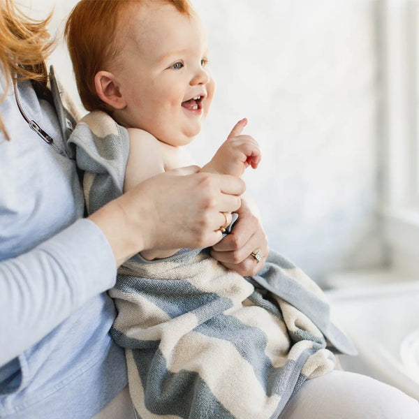 Organic Cotton Rugby Stripe Woven Terry Towel & Washcloth Set - Quarry Burt's Bees Baby Lil Tulips