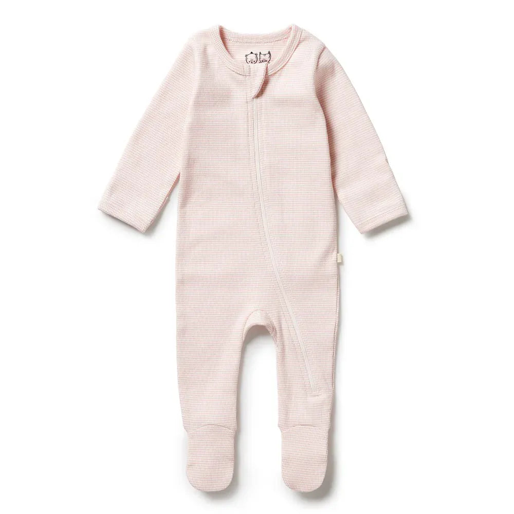 Organic Stripe Rib Zipsuit with Feet - Cantaloupe Wilson & Frenchy Lil Tulips