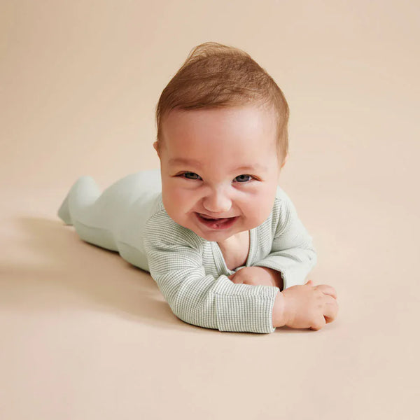 Organic Stripe Rib Zipsuit with Feet - Fern Wilson & Frenchy Lil Tulips