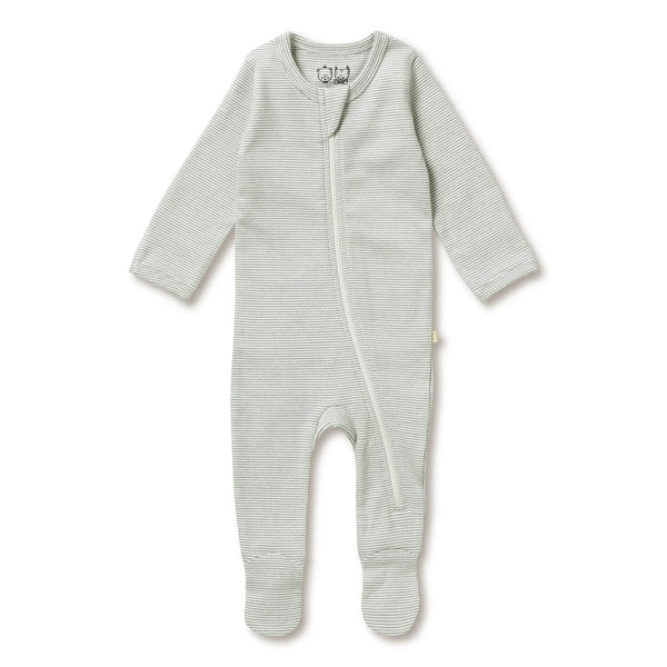 Organic Stripe Rib Zipsuit with Feet - Fern Wilson & Frenchy Lil Tulips