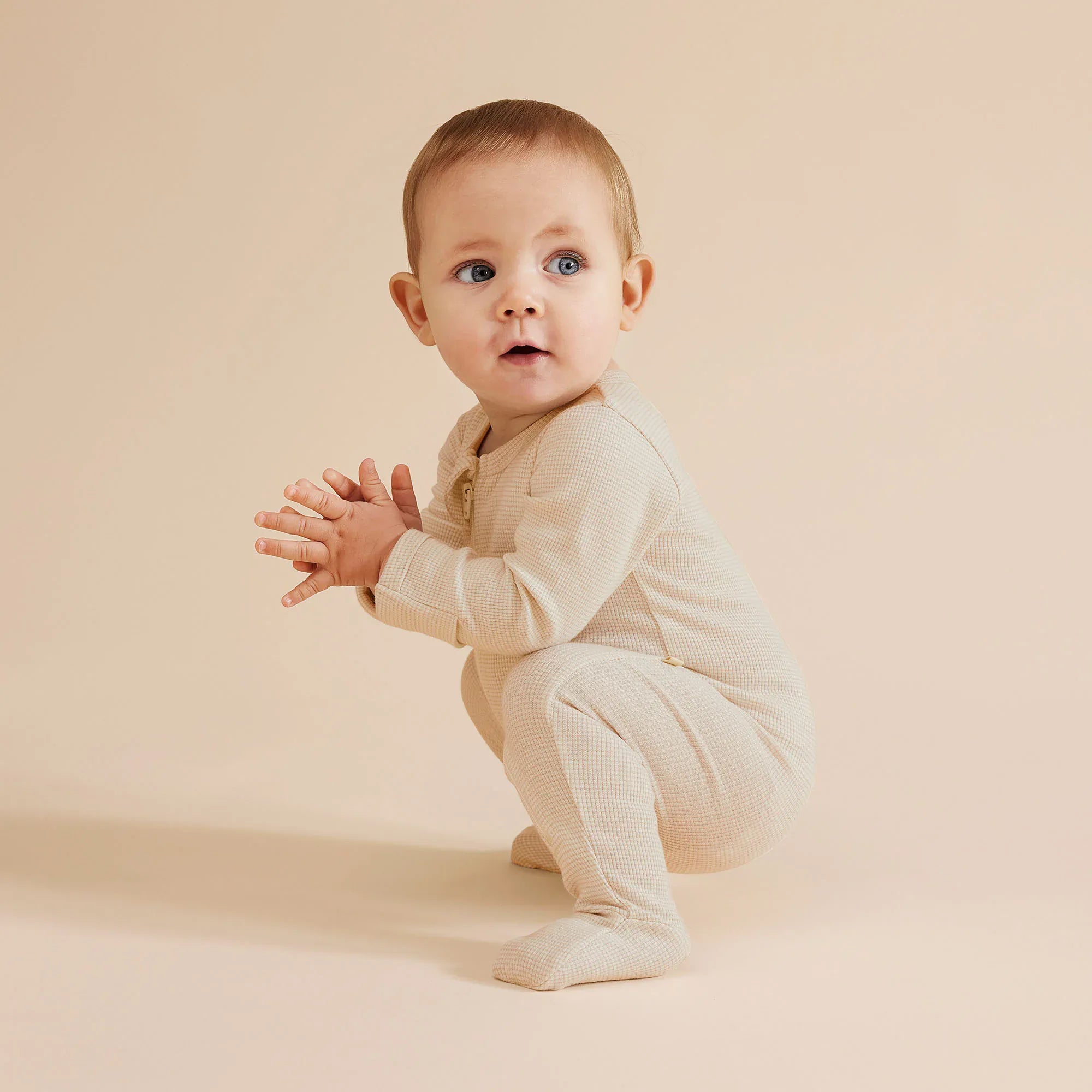 Organic Stripe Rib Zipsuit with Feet - Oatmeal Wilson & Frenchy Lil Tulips