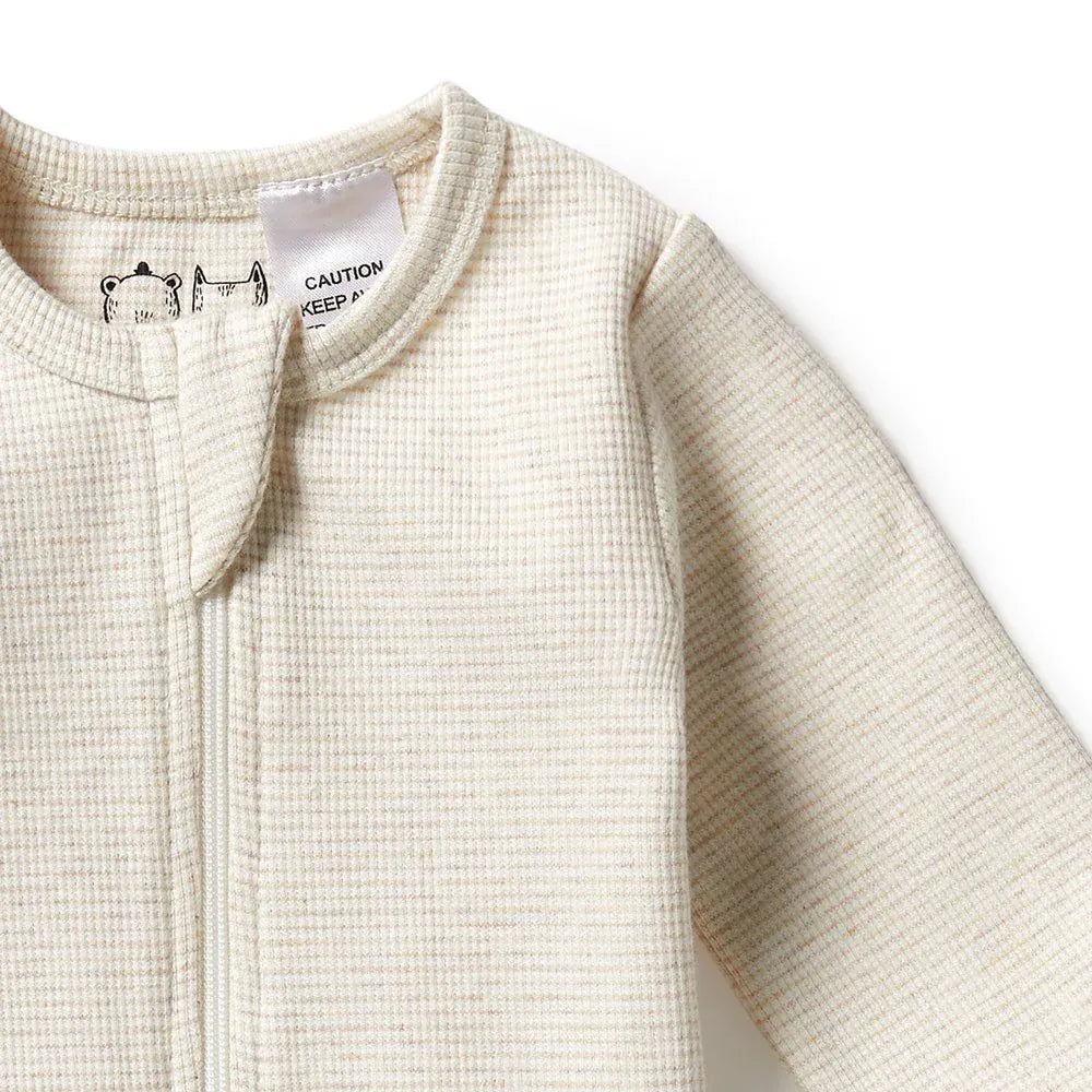 Organic Stripe Rib Zipsuit with Feet - Oatmeal Wilson & Frenchy Lil Tulips