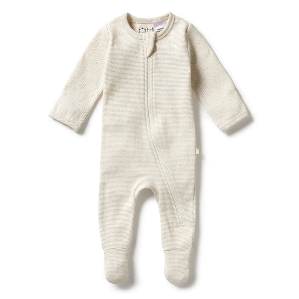 Organic Stripe Rib Zipsuit with Feet - Oatmeal Wilson & Frenchy Lil Tulips
