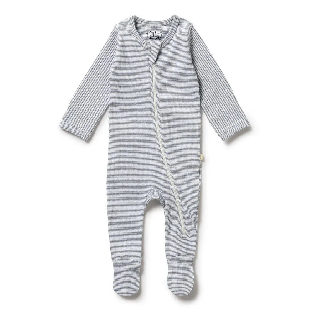 Organic Stripe Rib Zipsuit with Feet - Rain Drop Wilson & Frenchy Lil Tulips