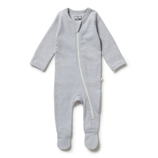 Organic Stripe Rib Zipsuit with Feet - Rain Drop Wilson & Frenchy Lil Tulips
