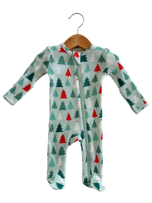 Organic Waffle Basic Zip Footie - Festive Firs SpearmintLOVE Lil Tulips