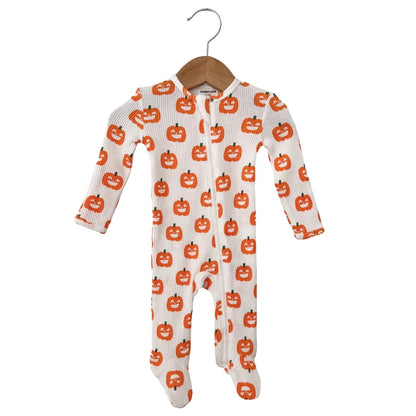 Organic Waffle Basic Zip Footie - Jack-O-Lantern SpearmintLOVE Lil Tulips