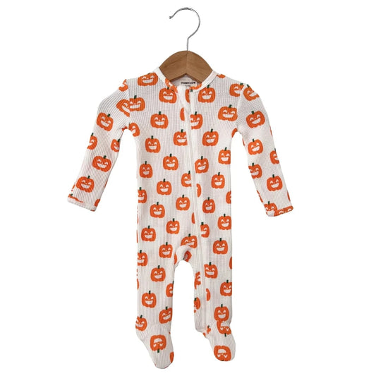 Organic Waffle Basic Zip Footie - Jack-O-Lantern SpearmintLOVE Lil Tulips