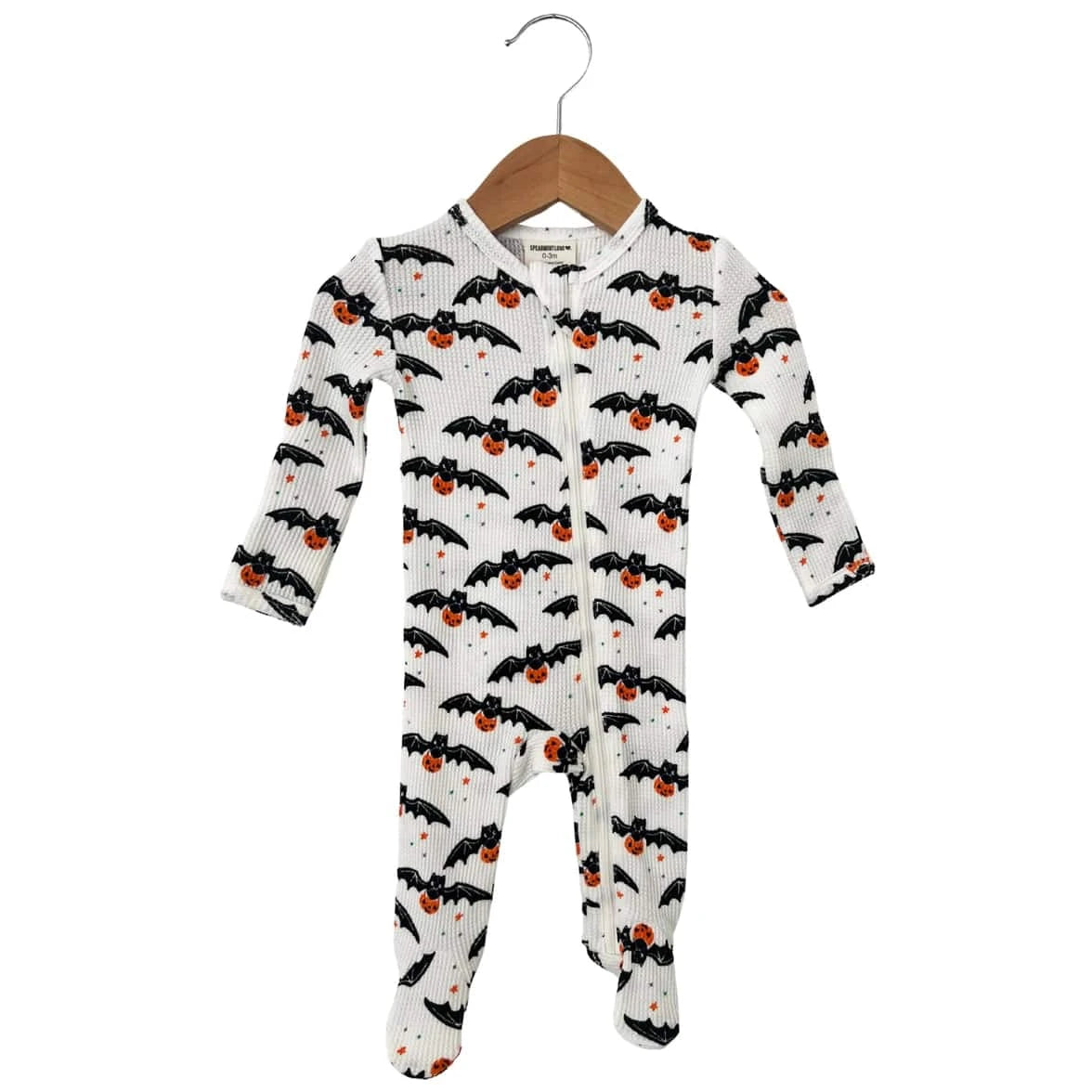 Organic Waffle Basic Zip Footie - Trick or Treating Bat SpearmintLOVE Lil Tulips