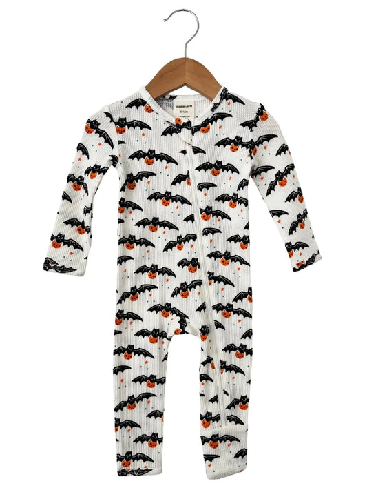 Organic Waffle Basic Zip Romper - Trick or Treating Bat SpearmintLOVE Lil Tulips