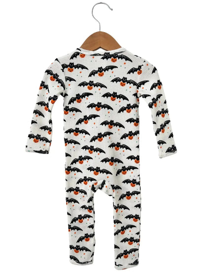 Organic Waffle Basic Zip Romper - Trick or Treating Bat SpearmintLOVE Lil Tulips