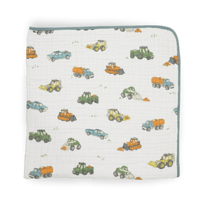 Original Cotton Muslin Quilt - Work Trucks Little Unicorn Lil Tulips