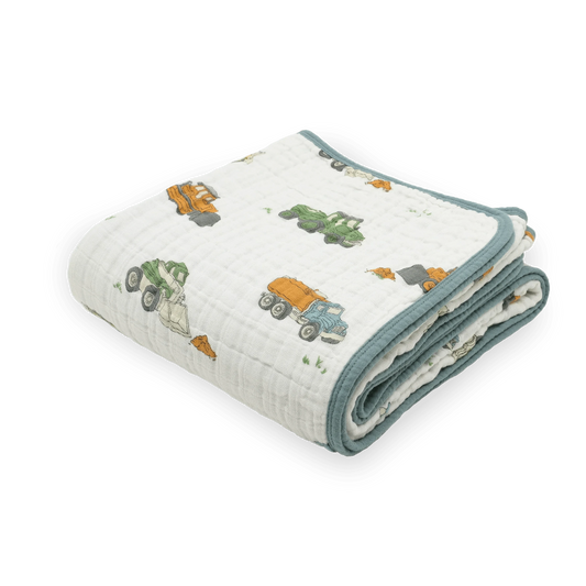 Original Cotton Muslin Quilt - Work Trucks Little Unicorn Lil Tulips