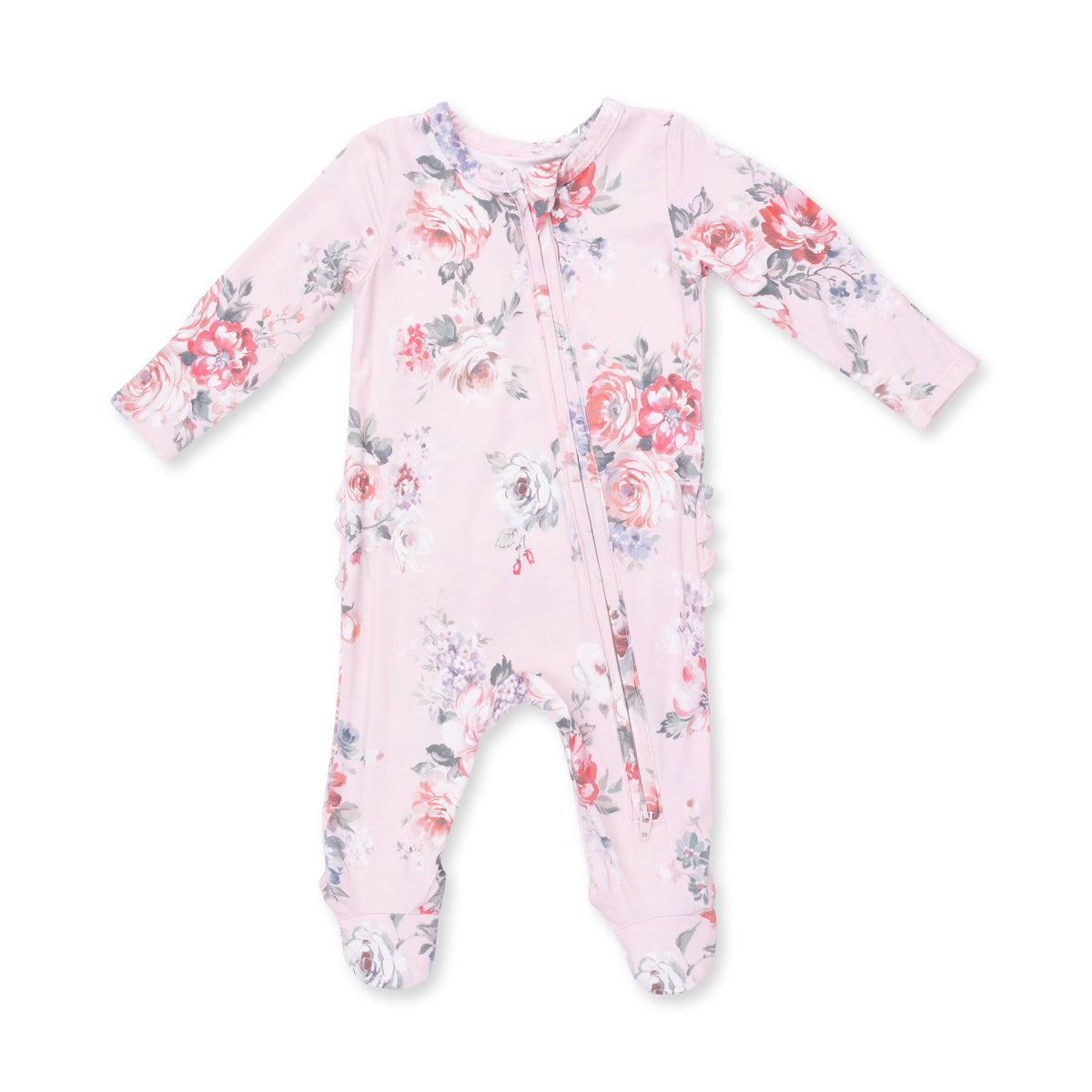 Painterly Rose Bouquets - 2 Way Ruffle Back Zipper Footie Angel Dear Lil Tulips