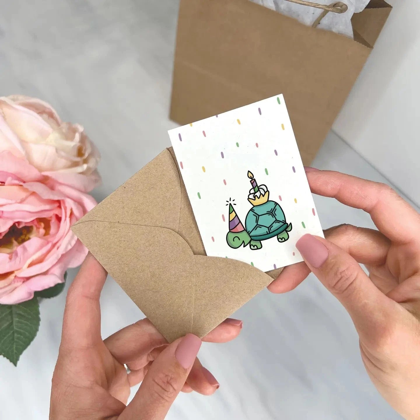 Party Animals - Turtle Birthday Gift Enclosure Card Lemon Doodle Lil Tulips