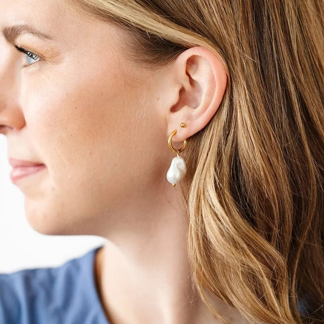 Pearl Drop Hoop Earrings Pip Pop Post Lil Tulips