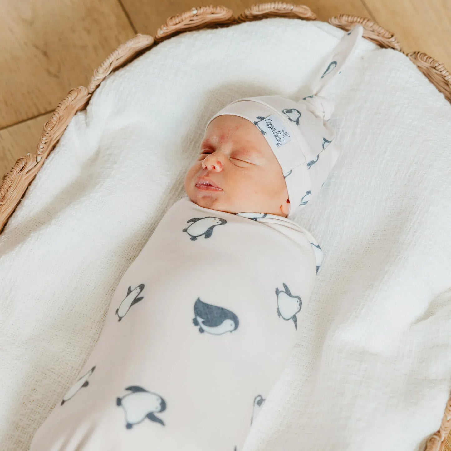 Penguins Knit Swaddle Blanket Copper Pearl Lil Tulips