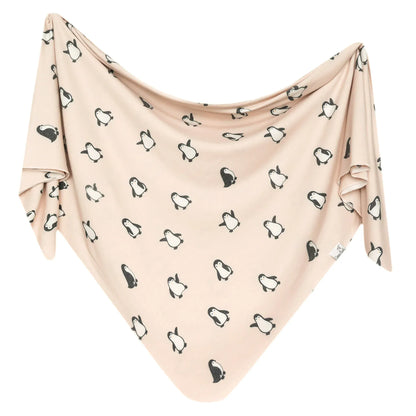 Penguins Knit Swaddle Blanket Copper Pearl Lil Tulips