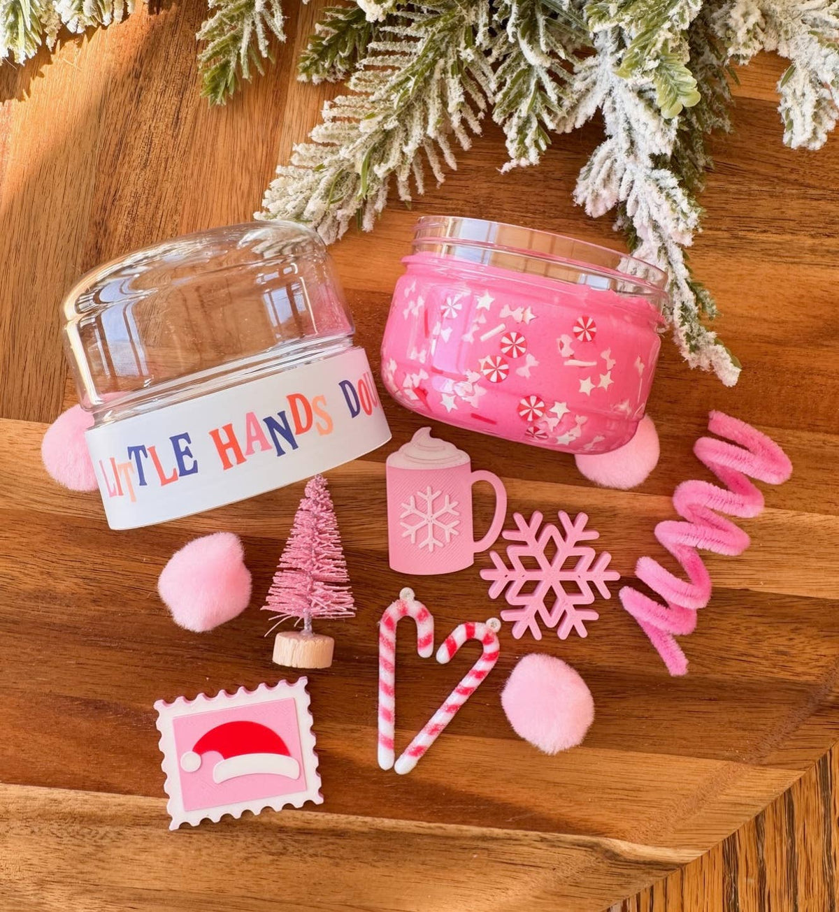 Pink Christmas Mini Playdough To-Go Jar Little Hands Dough Co Lil Tulips