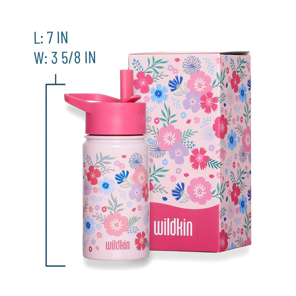 Pink Floral 14 oz Stainless Steel Water Bottle Wildkin Lil Tulips