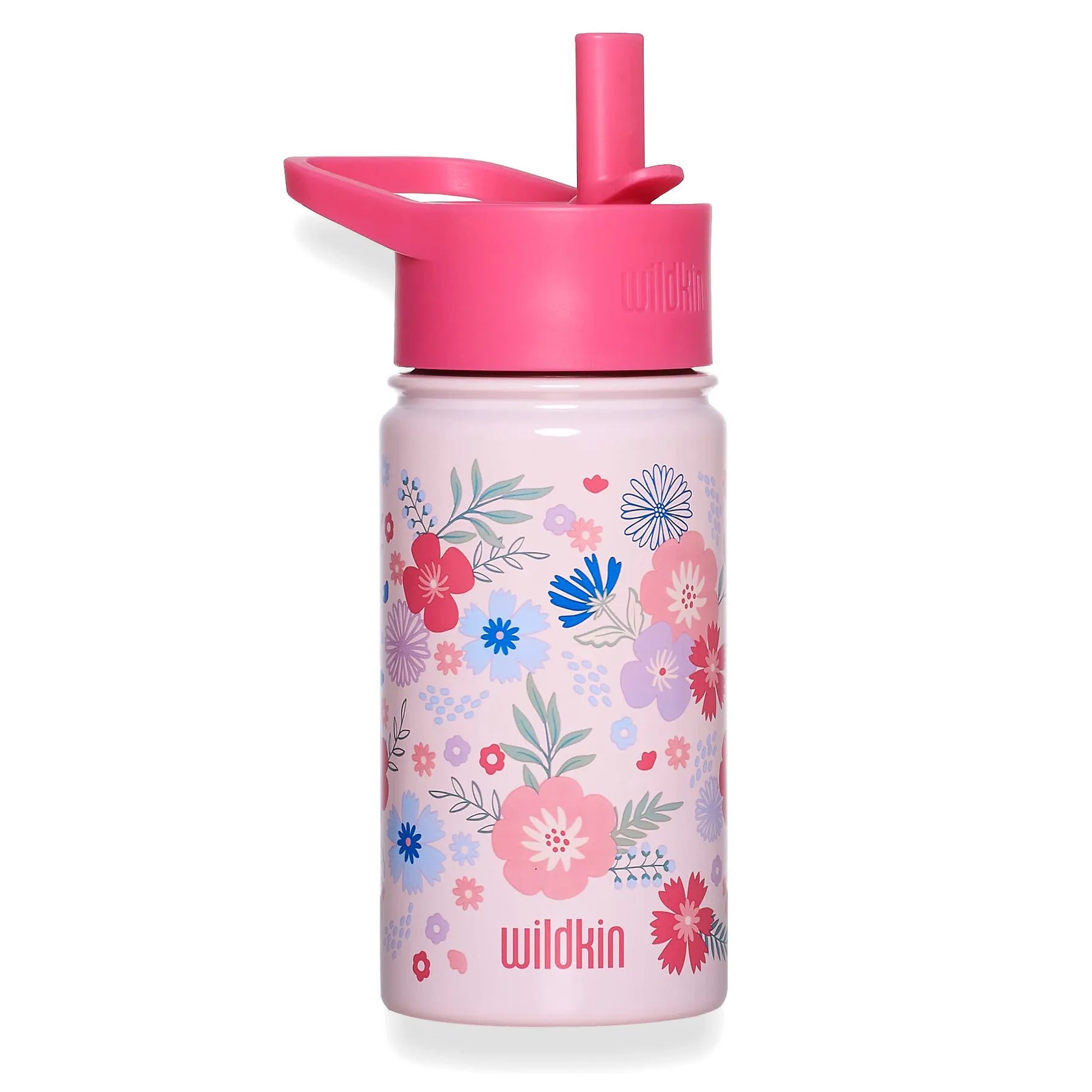Pink Floral 14 oz Stainless Steel Water Bottle Wildkin Lil Tulips