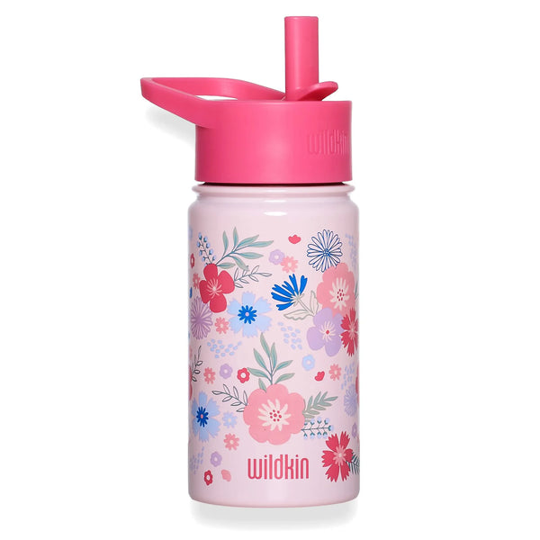 Pink Floral 14 oz Stainless Steel Water Bottle Wildkin Lil Tulips