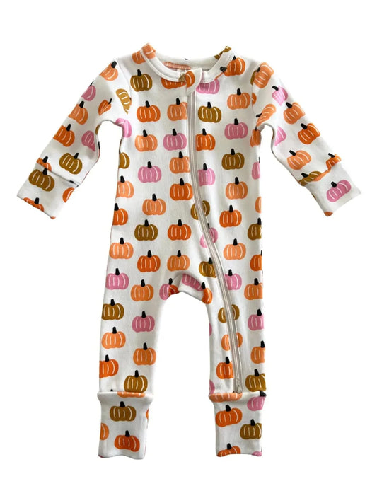 Pink Pumpkin Patch - Organic 2-Way Zip Romper SIIX Collection Lil Tulips