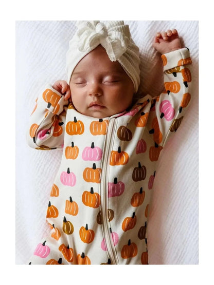 Pink Pumpkin Patch - Organic 2-Way Zip Romper SIIX Collection Lil Tulips