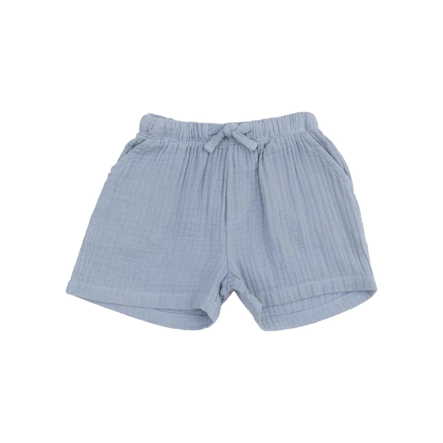 Polo Shirt and Muslin Short - French Stripe Dusty Blue Angel Dear Lil Tulips