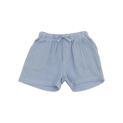 Polo Shirt and Muslin Short - French Stripe Dusty Blue Angel Dear Lil Tulips