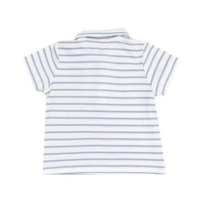 Polo Shirt and Muslin Short - French Stripe Dusty Blue Angel Dear Lil Tulips