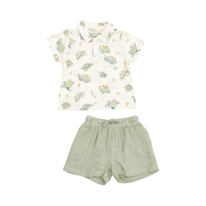 Polo Shirt and Muslin Short - Sea Turtles Angel Dear Lil Tulips