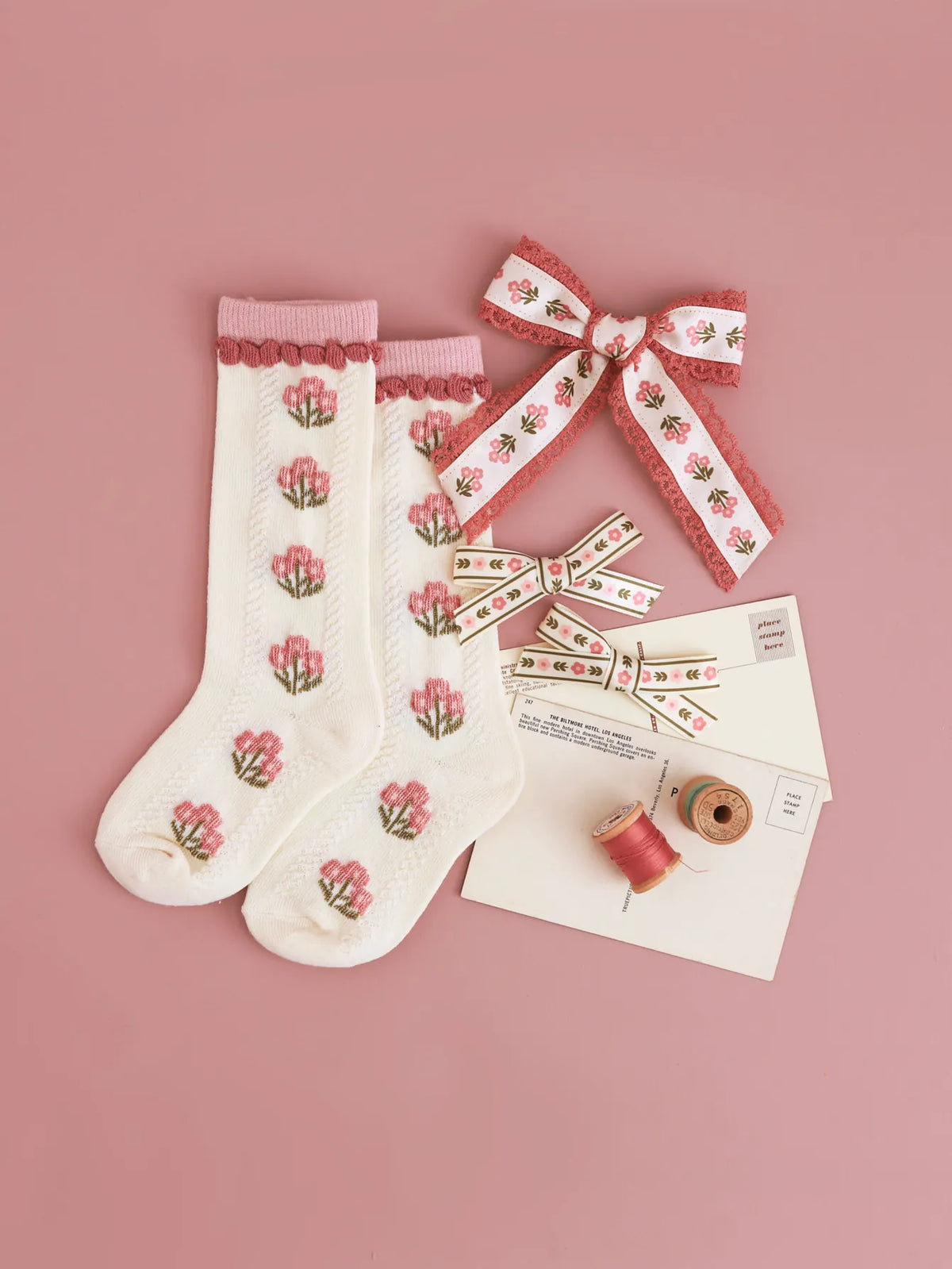 Posie Knee Socks - Old Rose Little Stocking Company Lil Tulips