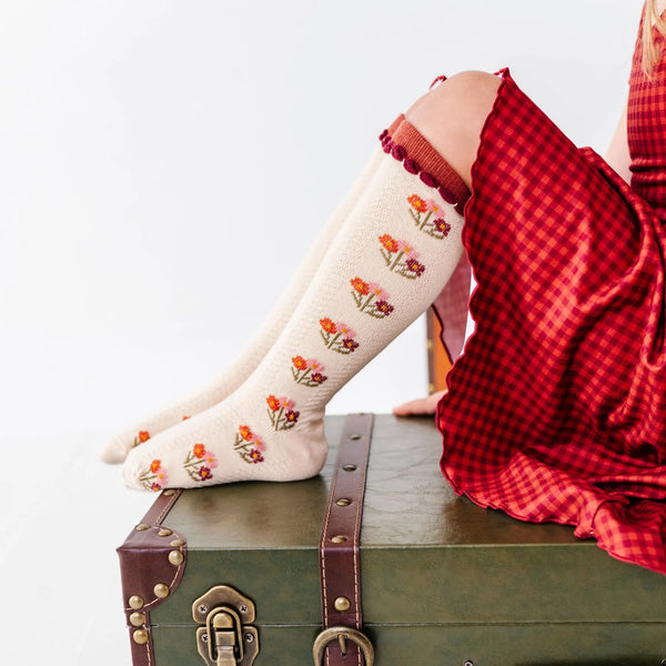 Posie Knee Socks - Rust Little Stocking Company Lil Tulips