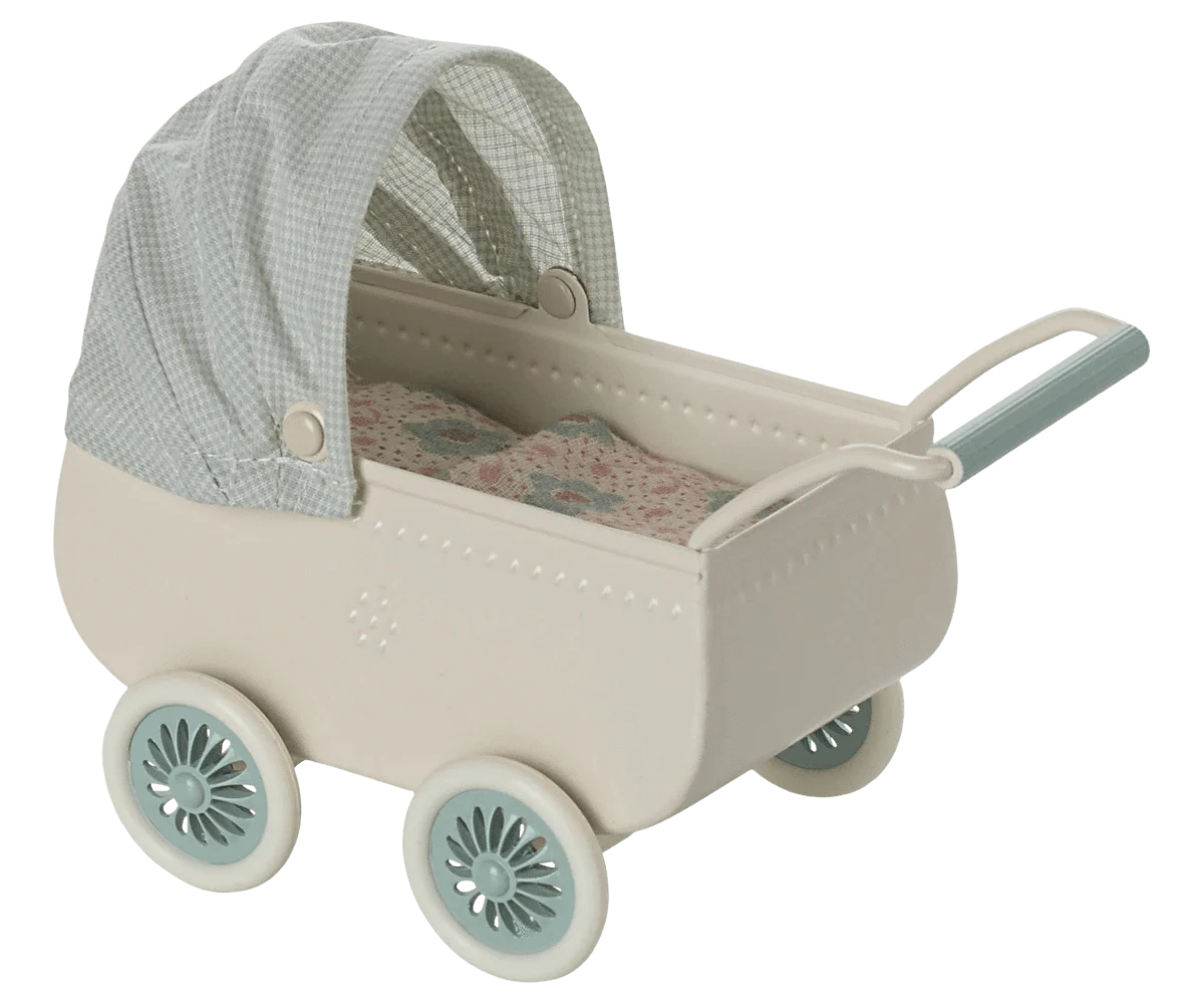 Pram with baby mouse - Mint Maileg Lil Tulips