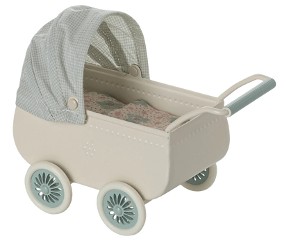 Pram with baby mouse - Mint Maileg Lil Tulips