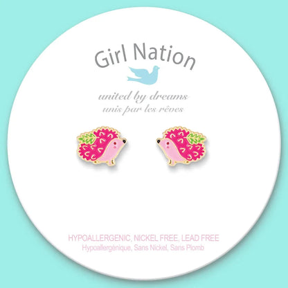 Prickly Pink Hedgehog Cutie Stud Earrings Girl Nation Bracelets Lil Tulips