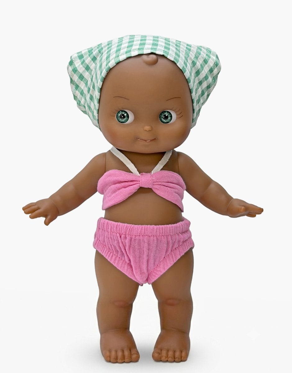 Prunelle Mini Panchas Doll - Pink/Green Gingham Beach Outfit - 27 cm Minikane Lil Tulips