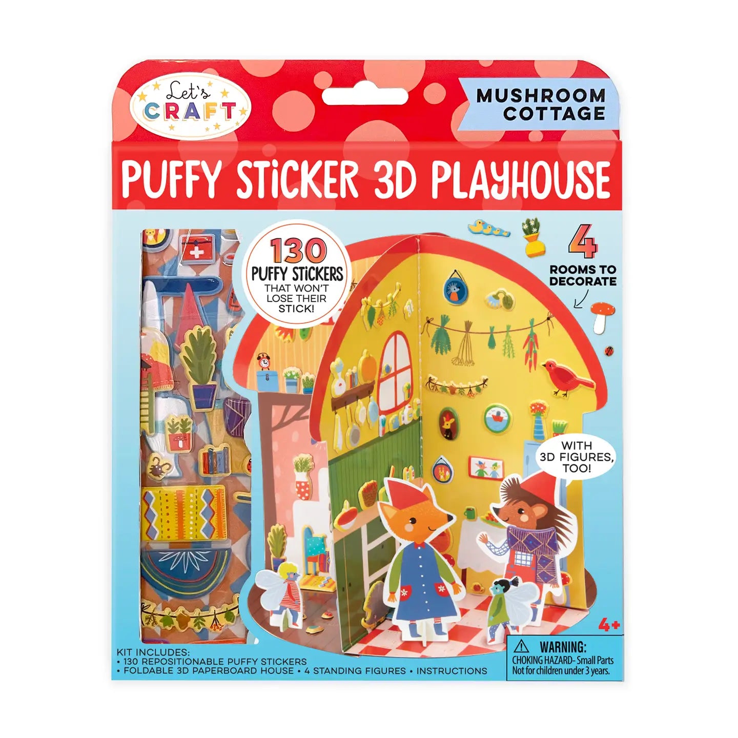 Puffy Sticker 3D Playhouse Mushroom Cottage Bright Stripes Lil Tulips