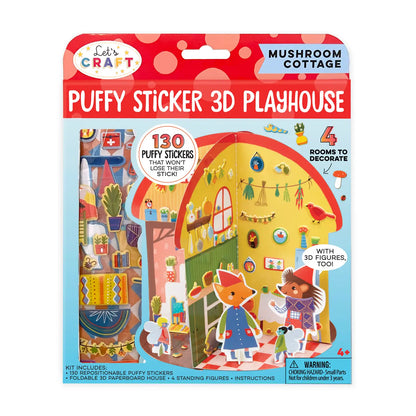 Puffy Sticker 3D Playhouse Mushroom Cottage Bright Stripes Lil Tulips