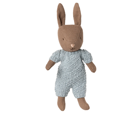 Rabbit, Micro - Brown - Blue knitted suit Maileg Lil Tulips