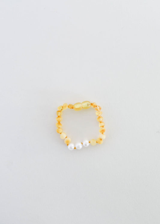 Raw Honey Baltic Amber + Pearl Bracelet Canyon Leaf Lil Tulips