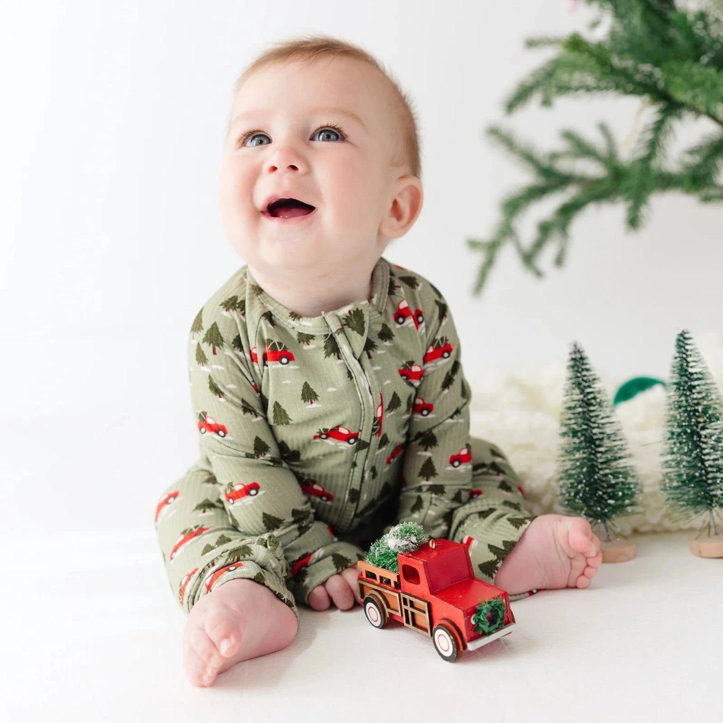 Red Christmas Trucks Small Ribbed Zip Romper Brave Little Ones Lil Tulips