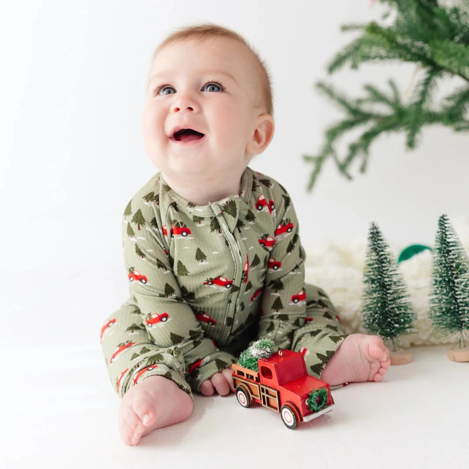 Red Christmas Trucks Small Ribbed Zip Romper Brave Little Ones Lil Tulips