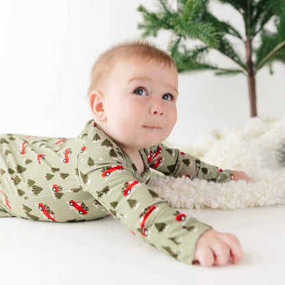 Red Christmas Trucks Small Ribbed Zip Romper Brave Little Ones Lil Tulips