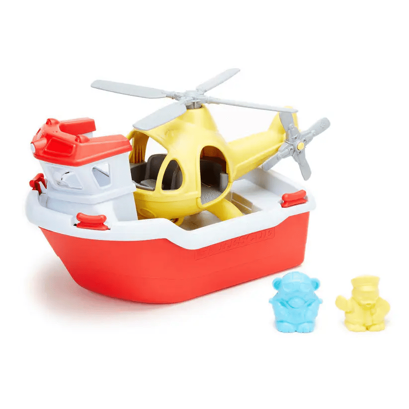 Rescue Boat with Helicopter Green Toys Lil Tulips